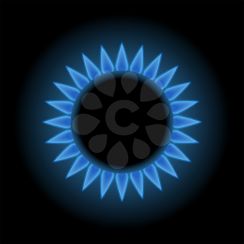 Blue flames of gas stove, natural gas, 3d vector, eps 10
