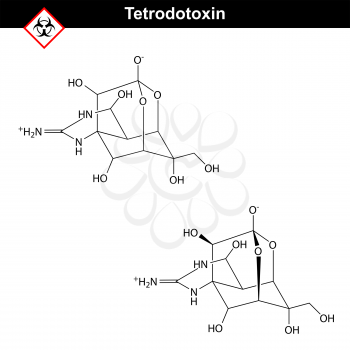 Tetrodotoxin - fugu fish non-protein poison, chemical structural formula, 2d vector, eps 8