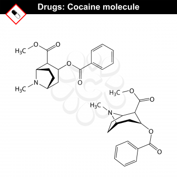 Cocaine - natural drug, chemical molecular formula, 2d vector isolated on white background, eps 8