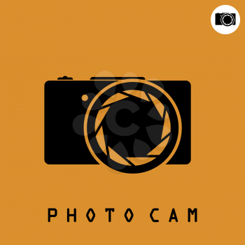 Photo camera icon on dark organge background, 2d simple vector, eps 8