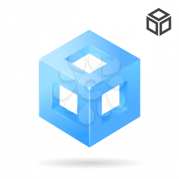Isometric cube logo with holes, 3d and 2d icon, structure concept, vector isolated on white background, eps 10