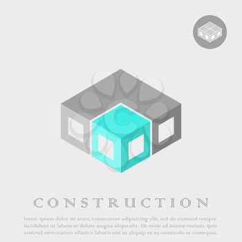 Isometric cube construction, 3d and 2d logo, structure concept, vector isolated on gray background, eps 8