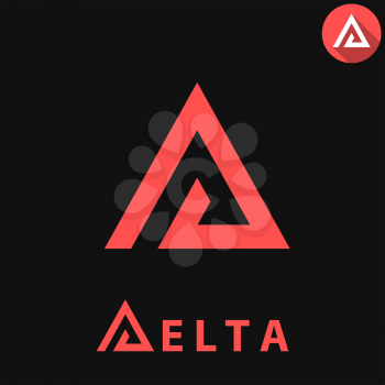 Delta letter logo template on dark background, d triangle sign, 2d vector, eps 8