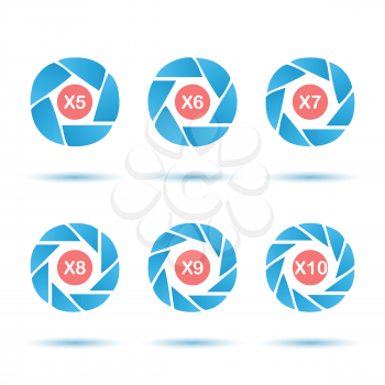 Segmented aperture circle icon set, 3d vector on white background with shadows, isolated, eps 8