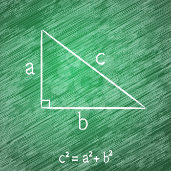 Illustration of the Pythagorean theorem on blackboard, chalk stained, 2d vector, eps 10. Texture on a separate layer