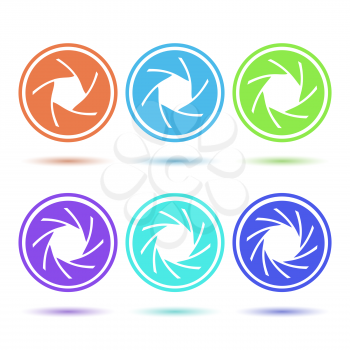Colored aperture disc icon set, 2d vector on white background, isolated, eps 8
