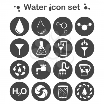 Water icon set, 16 signs, 2d vector, eps 8