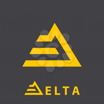 D letter icon, delta sign, 2d vector on dark background, golden color, eps 8