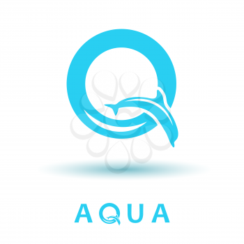 Q letter sign, dolphin logo, water show, 2d vector, eps 8