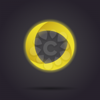 Golden segmented circle icon, o letter logo template, three segments, 3d vector on dark background, eps 10