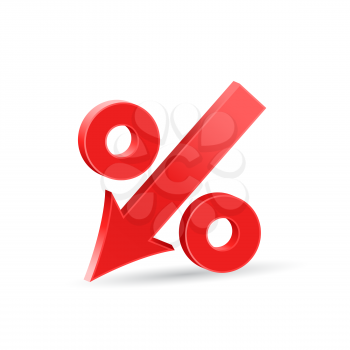 Percent down icon, crisis concept sign, 3d vector on white background, eps 10