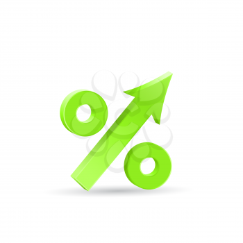 Percent up icon, economic recovery, 3d vector on white background, eps 10