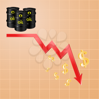 Drop in oil prices, concept of the economic cycle of cheap oil, 3d vector, eps 10