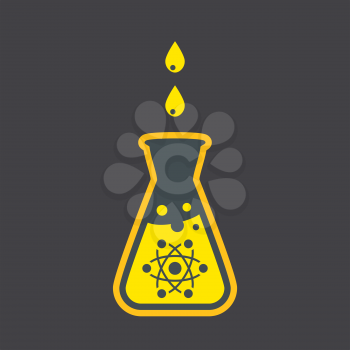 Chemical flask icon on dark background, nuclear research concept, 2d vector, eps 8