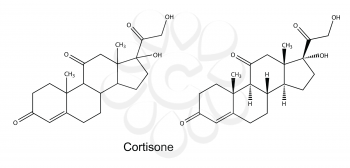 Structural chemical formulas of cortisone, 2D illustration, vector, isolated on white background