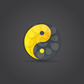Yin and Yang sign, religious symbol, vector icon on dark background, eps 10