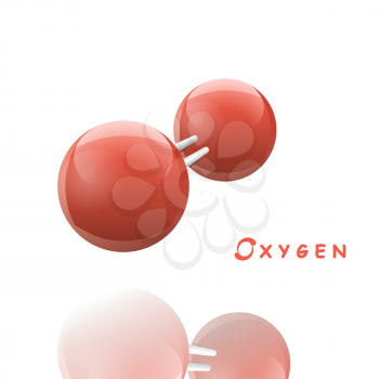 Oxygen molecule icon with reflection, 3d vector sign on white background, eps 10