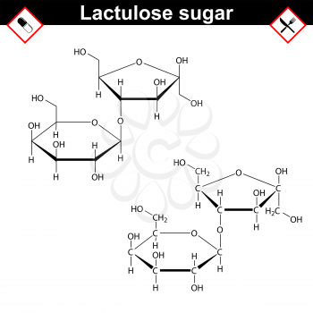 Lactulose molecule - stereoisomer of lactose, purgative prebiotic agent, mdeical drug, 2d vector, eps 8