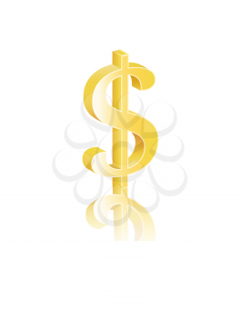 U.S. Dollar 3d icon with reflection on white backgorund, eps 10