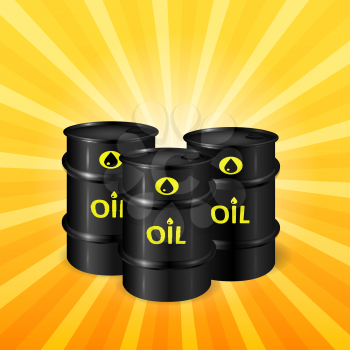 Oil barrels on sunray background, natural resources  3d vector, eps 10