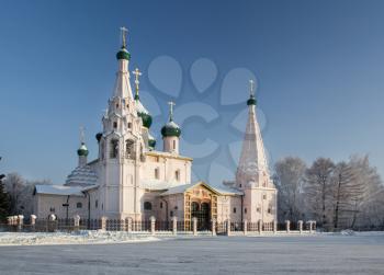 The temple in the historic center of Yaroslavl. Shot in cold winter