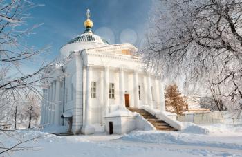 The temple in the historic center of Yaroslavl shot in cold winter