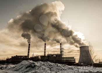 Factory pollutes the atmosphere harmful emissions. Russia, Yaroslavl