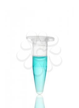 Eppendorf test tube - lab glassware with reflection, isolated on white background