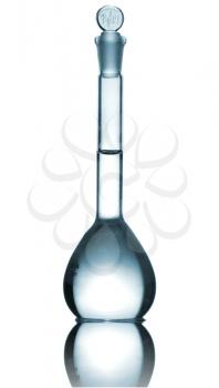 Isolated chemical volumetric flask with reflection, studio shot