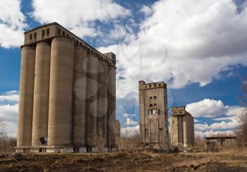 Abandoned concrete strategic industrial granary. Yaroslavl, Russia.