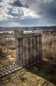 Abandoned concrete strategic industrial granary. Yaroslavl, Russia.