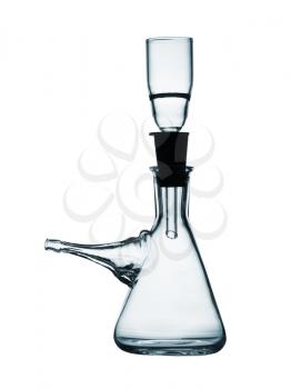 Suction flask with a sintered glass filter isolated on white background, studio shot