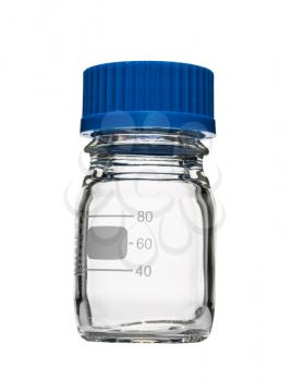 Empty chemical heat resistant bottle isolated on white background, studio shot