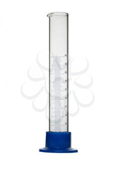 Empty chemical measuring cylinder isolated on white background, studio shot