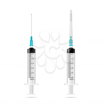 Realistic opened and closed medical syringes, 3d medical tool, lab equipment, vector, eps 10