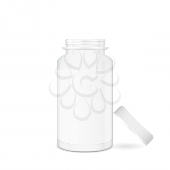 Opened medical pill box, cylindrical shape 3d vector object with place for text, eps 10