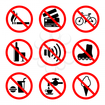 Prohibiting signs set, 9 icons, 2d vector, eps 8