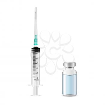 Medical syringe with a drug vial, 3d realistic vector, eps 10