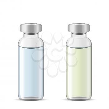 Tall medical vials with medicinal solution, 3d realistic vector of lab glassware, eye drops bottle, eps 10