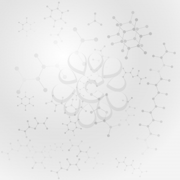 Scientific gray background with organic molecules, 2d illustration, vector, eps 10
