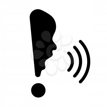 Exclamation mark with human face, concept of cry, 2d vector silhouette icon, eps 8