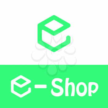 E letter logo, e shop icon, 2d vector, green and white colors, eps 8
