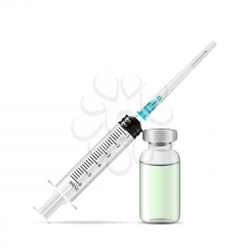 Medical syringe and vial with drug solution, 3d illustration, realistic vector, eps 10