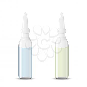 Two sealed medical ampoules with drug solution, 3d illustration, realistic vector object, eps 10