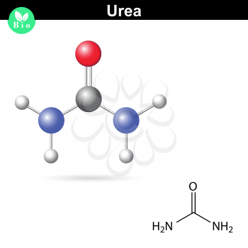 Urea molecule and formula, 2d and 3d illustration of chemical structure, vector model, ball and stick style eps 8