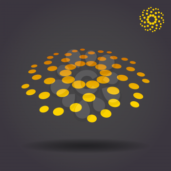 Dotted circular storm sign, 2d and 3d illustration, vector on dark background, eps 10