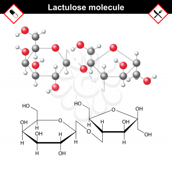 Lactulose molecular structure, stereoisomer of lactose, medical drug, 2d and 3d vector illustration, eps 8