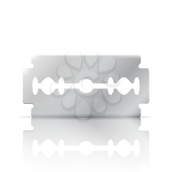Razor blade realistic 3d object with reflection, front view, 3d vector illustration, isolated on white background, eps 10
