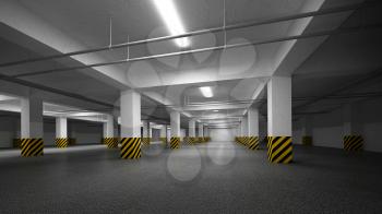 Empty dark underground parking abstract interior