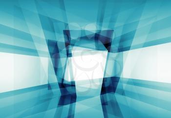Abstract blue 3d interior background with geometric pattern